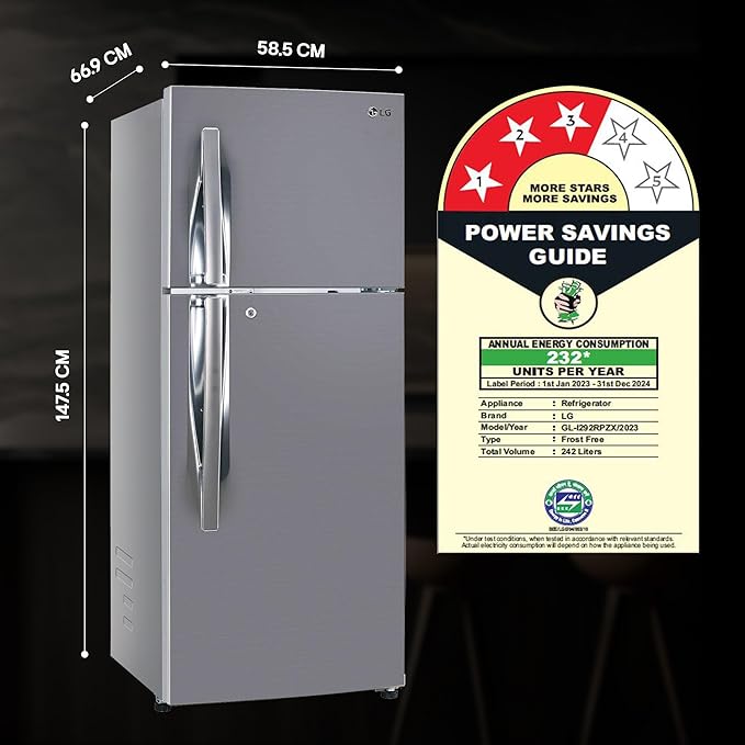 LG 242 L 3 Star Smart Inverter Frost-Free Double Door Refrigerator (GL-I292RPZX, Shiny Steel, Door Cooling+) - Image 4